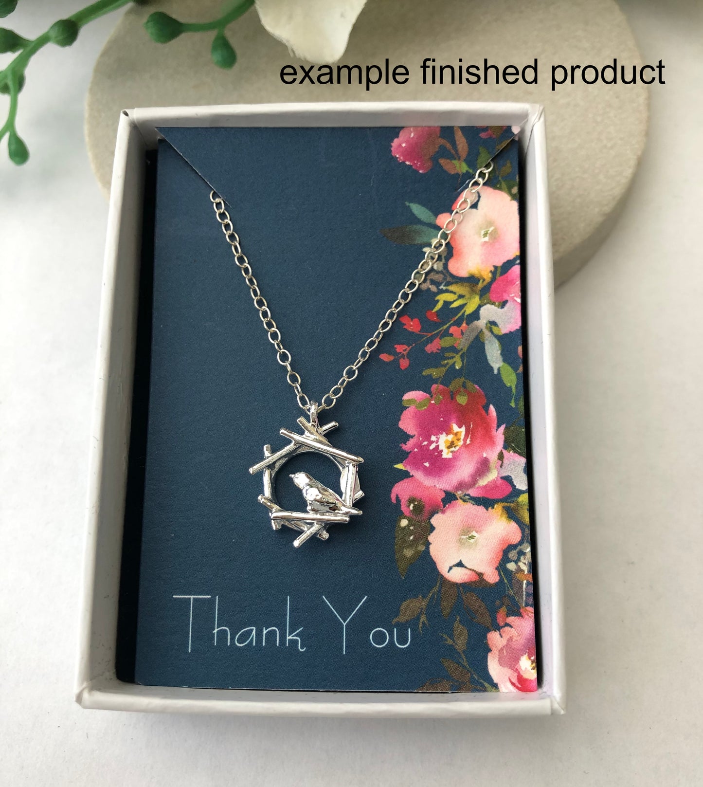 Sterling Silver Mini Robin Bird Nest Necklace