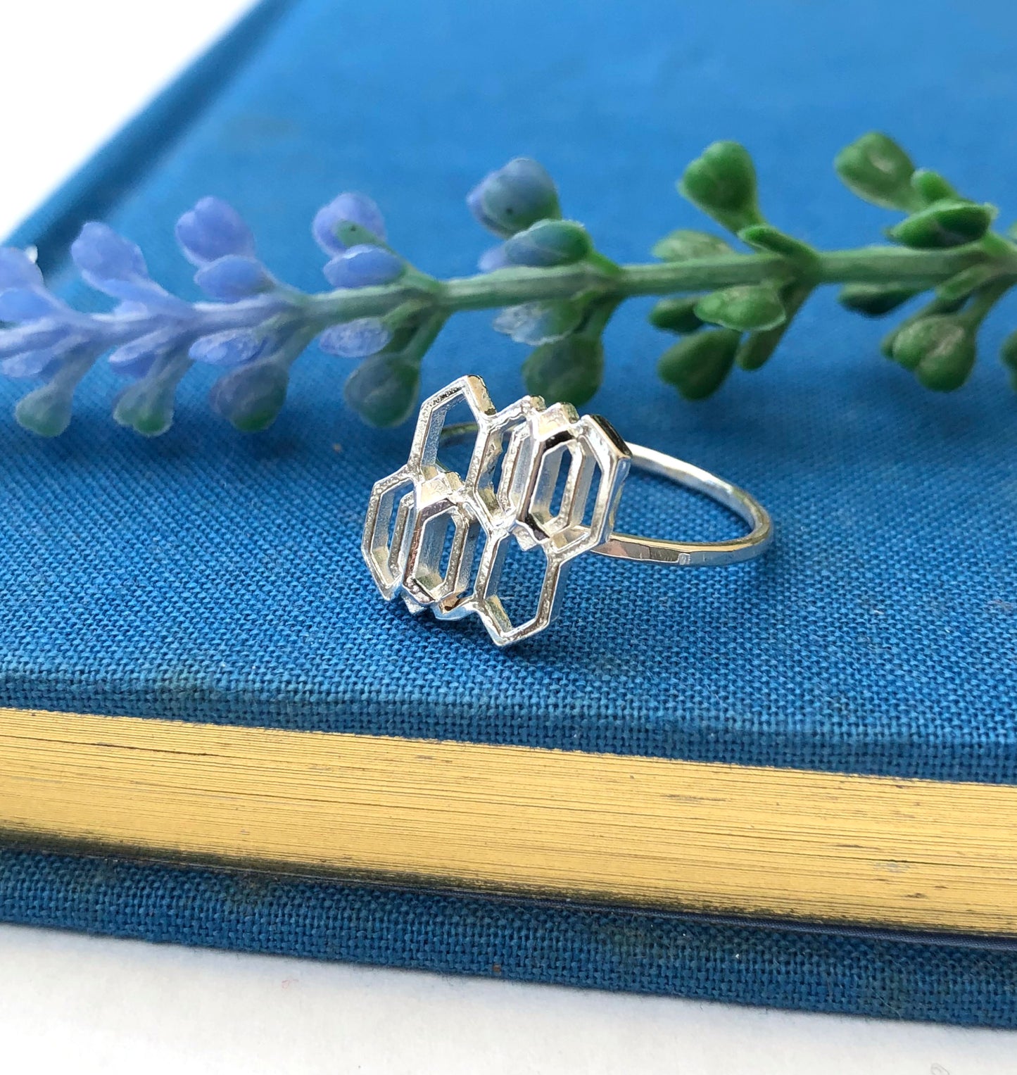 Sterling Silver Geometric Honeycomb Ring