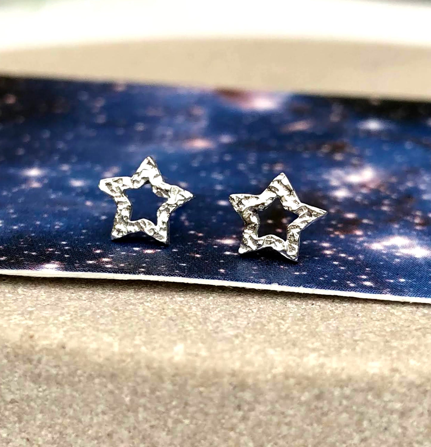 Thank You Teacher Serling Silver Hollow Star Earrings
