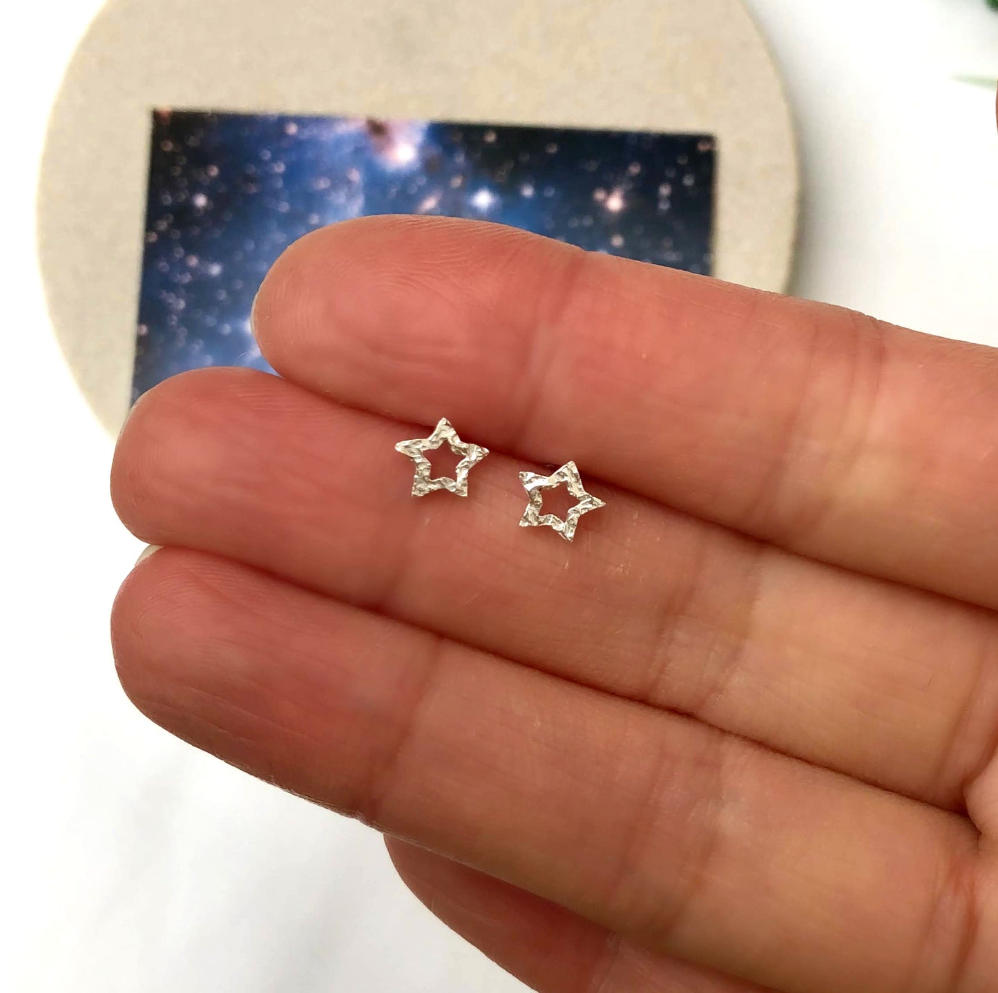 Thank You Teacher Serling Silver Hollow Star Earrings