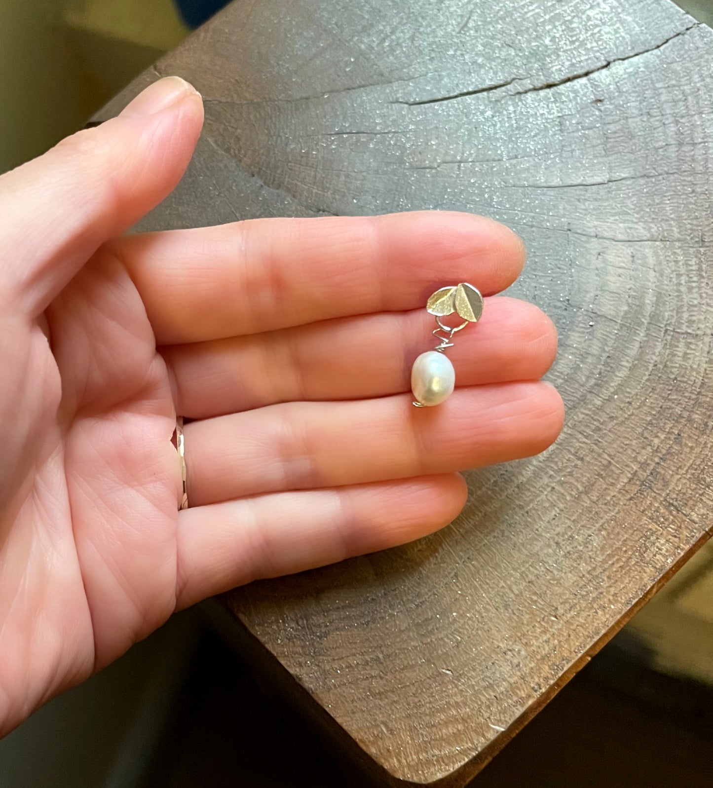 Baroque Pearl And Mini Leaf Sterling Silver Earrings