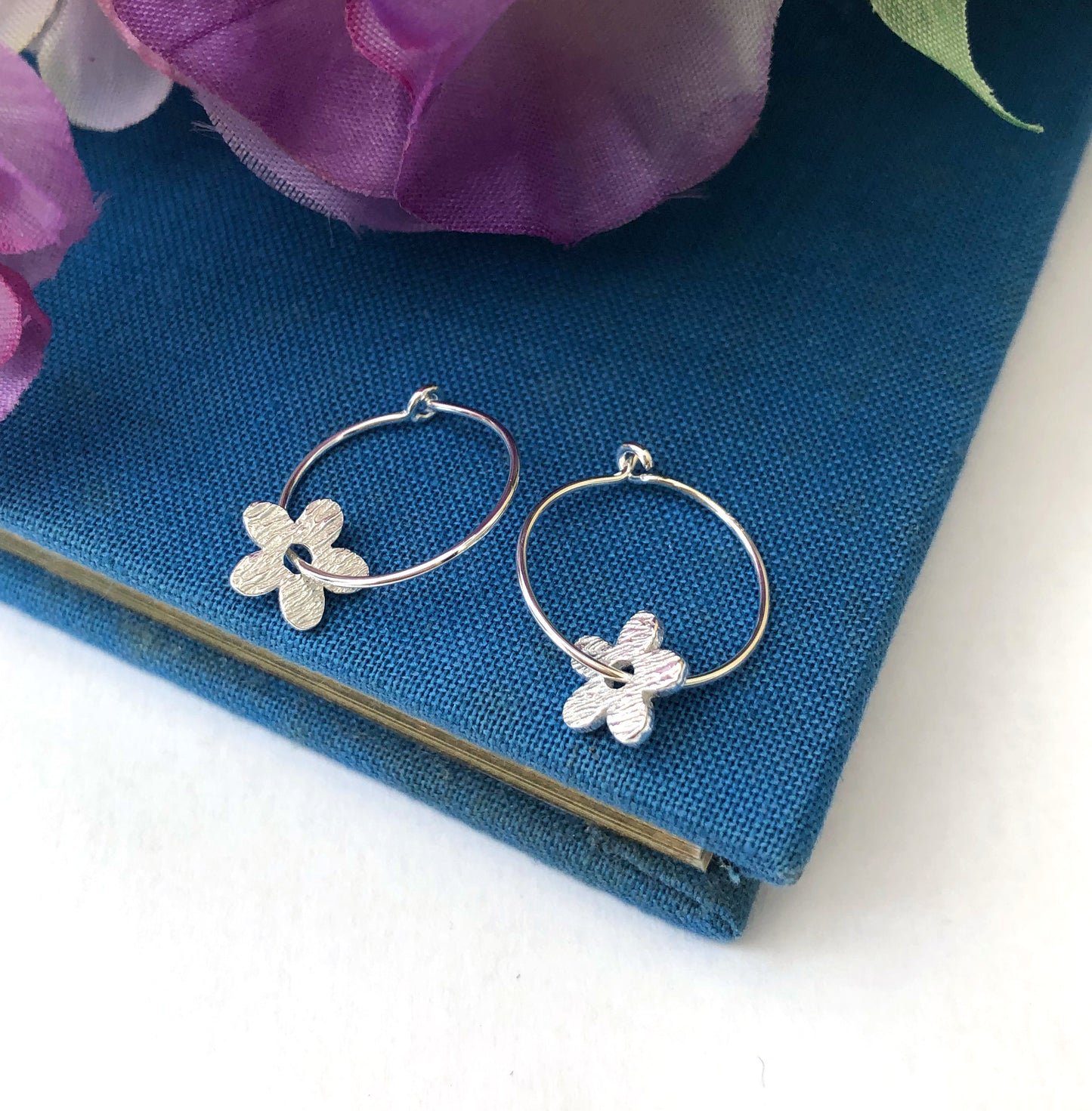 Graduation Well Done Exam Gift Sterling Silver Flower Hoop Earrings