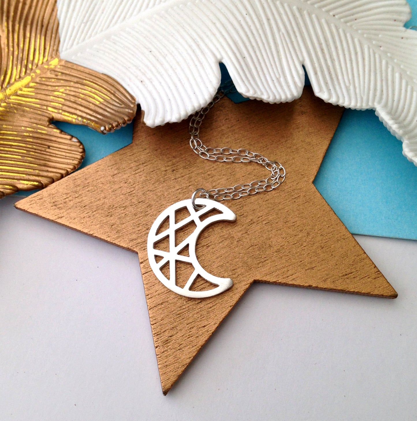 Sterling Silver Geometric half Moon Necklace