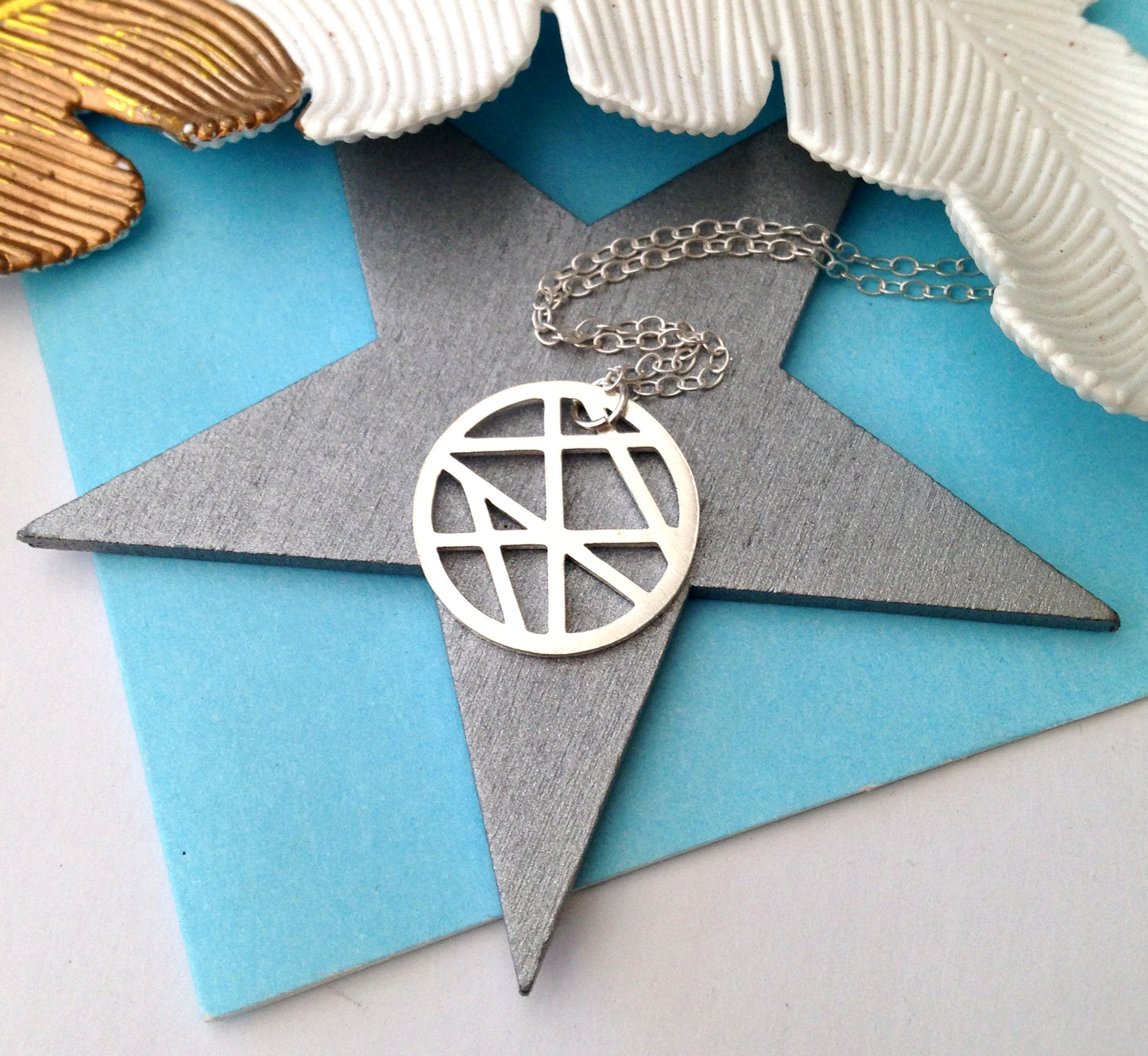 Sterling Silver Geometric Moon Necklace