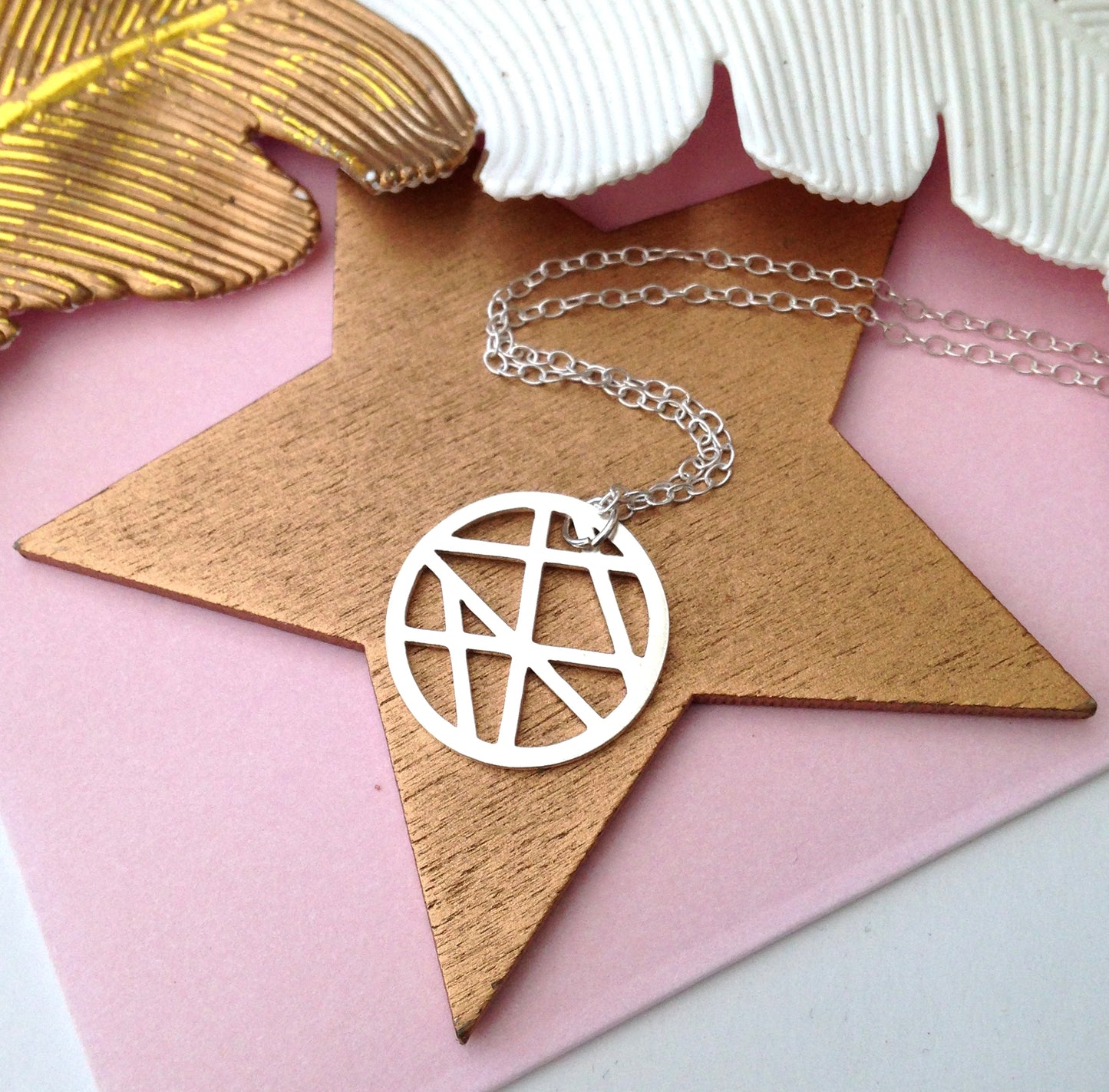 Sterling Silver Geometric Moon Necklace
