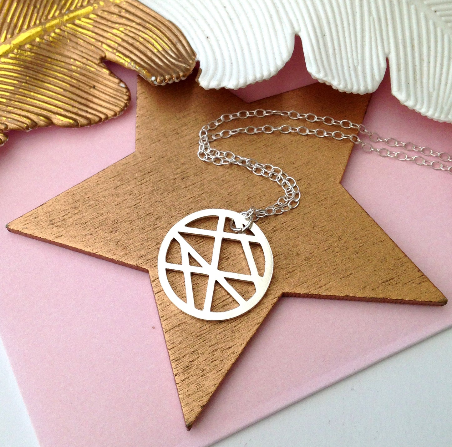 Sterling Silver Geometric Full Moon Necklace