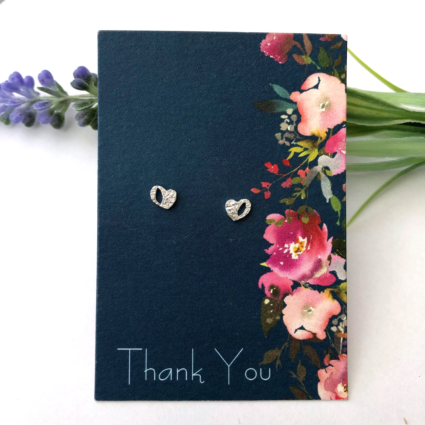 Sterling Silver Thank You Bridesmaid Mini Open Heart Earrings