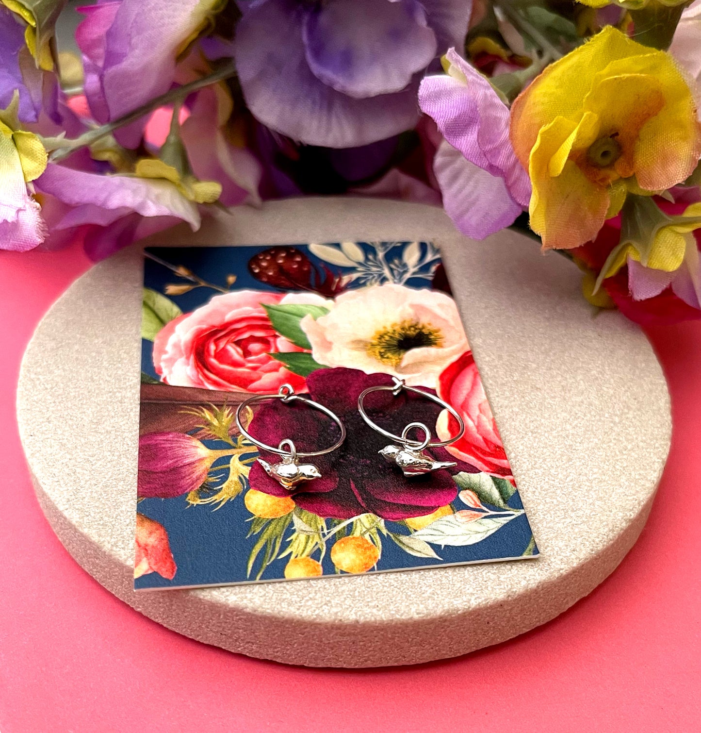 Sterling Silver Mini Robin Hoop Earrings