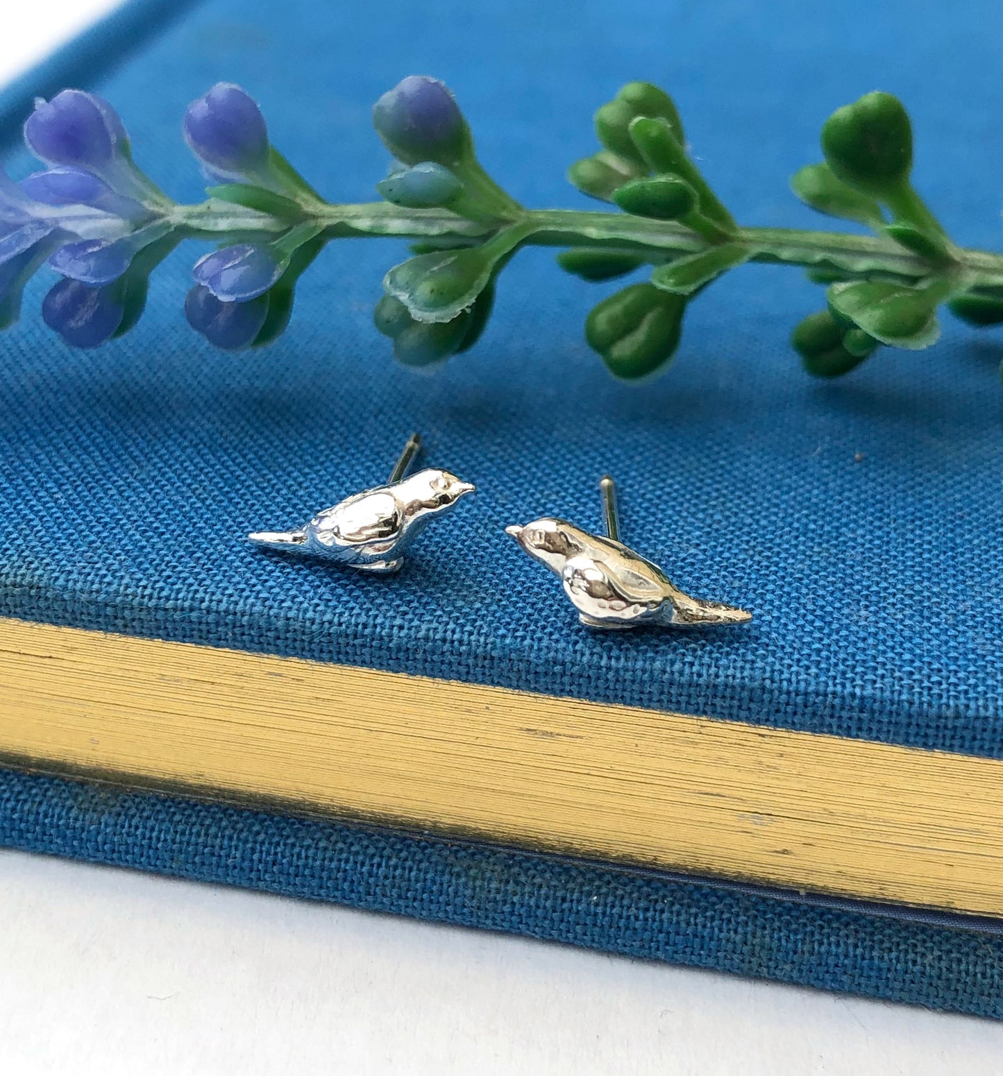 Dainty Sterling Silver Mini Robin bird stud Earrings