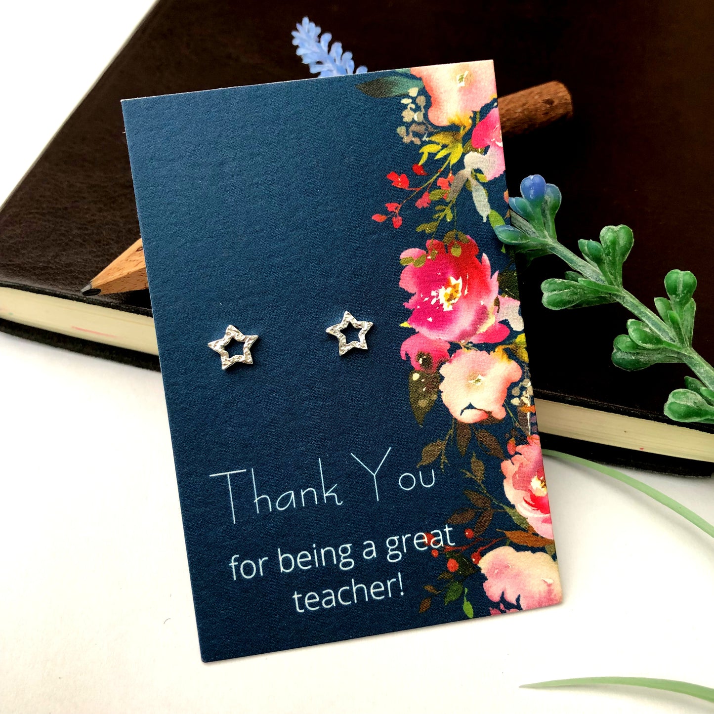 sterling silver hollow star teacher earrings