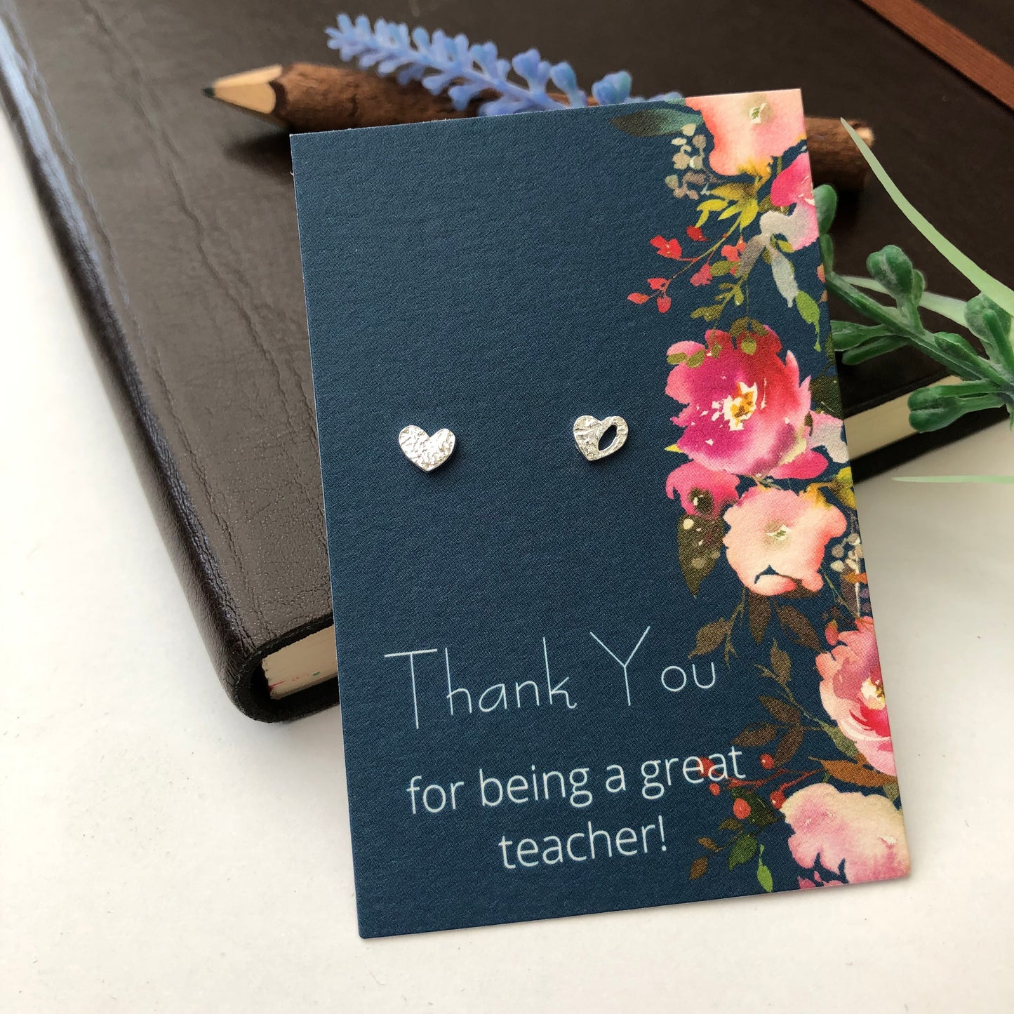 Thank You Teacher Mismatched Heart Sterling Silver stud Earrings