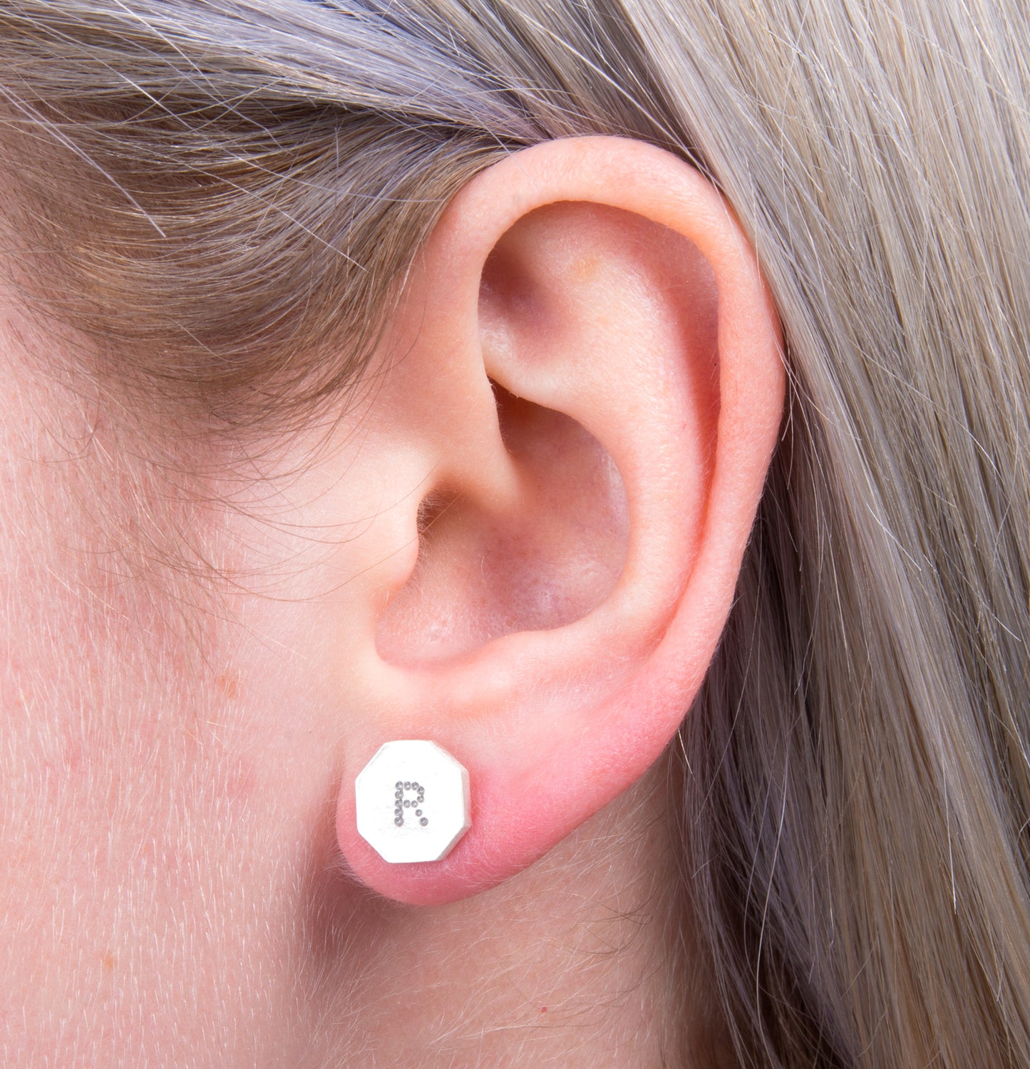 Sterling Silver Angry Skull Earrings, Hexagon Studs