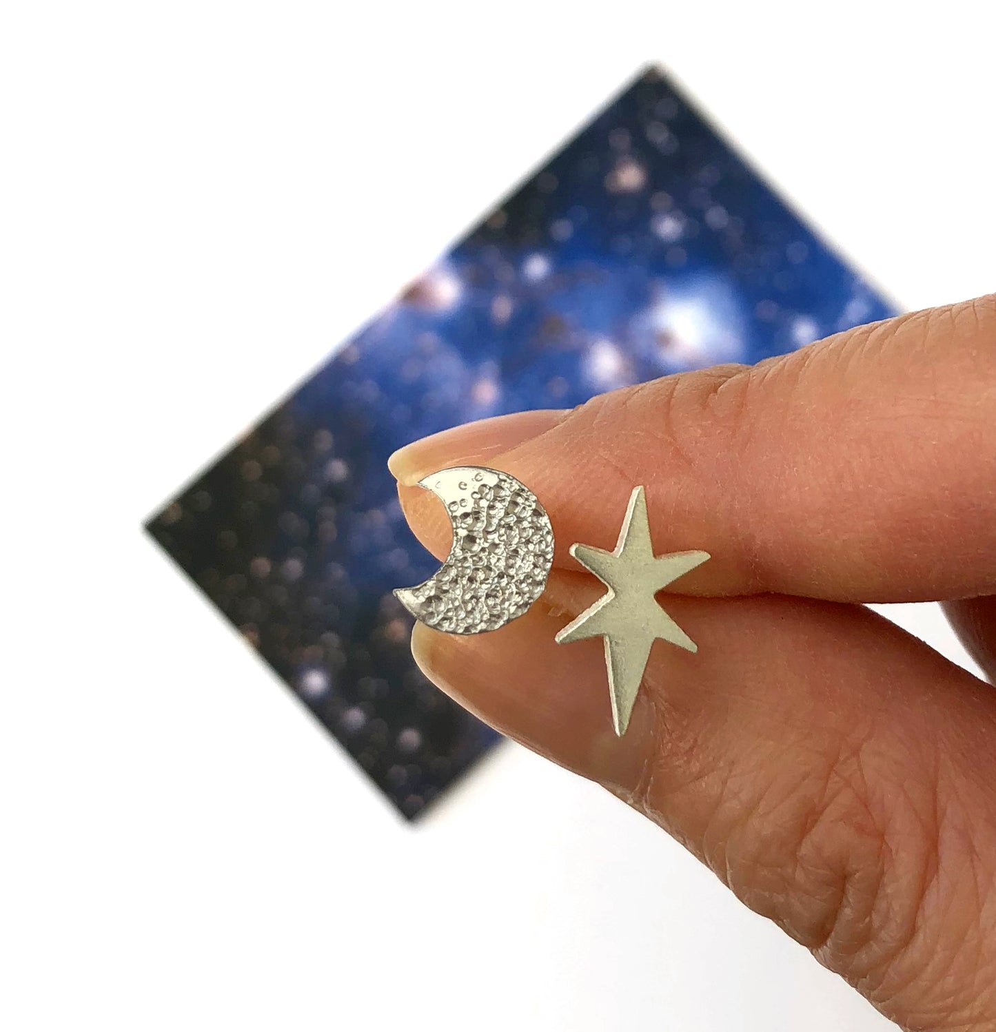 Sterling silver Mismatched Crescent Moon And Northern Star Earrings