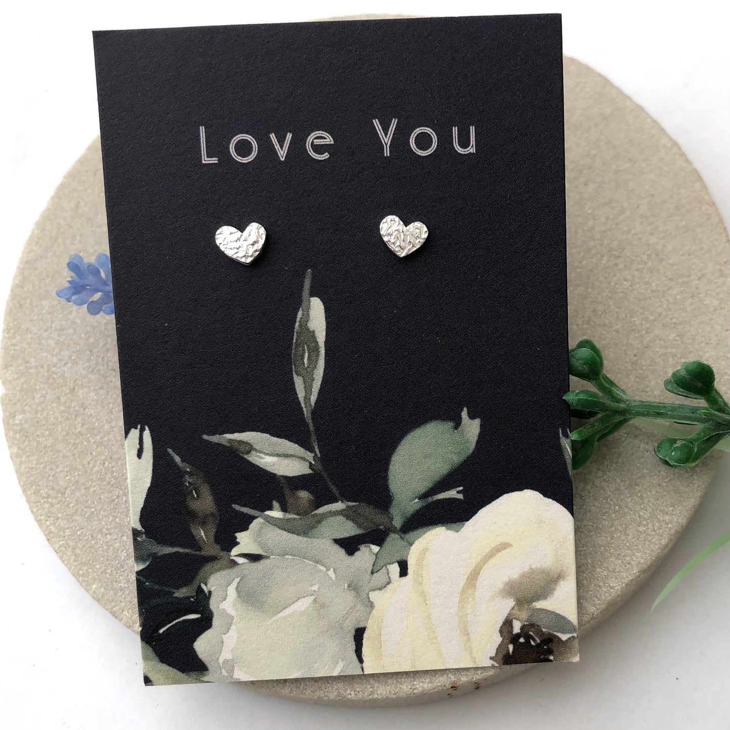 mini heart earrings with gift card