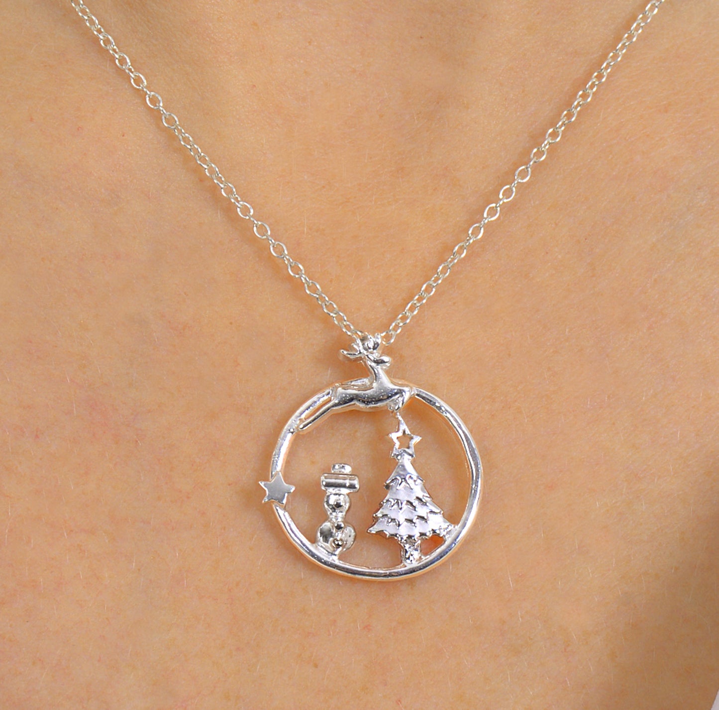 Wonderland Sterling Silver Christmas Charm Necklace