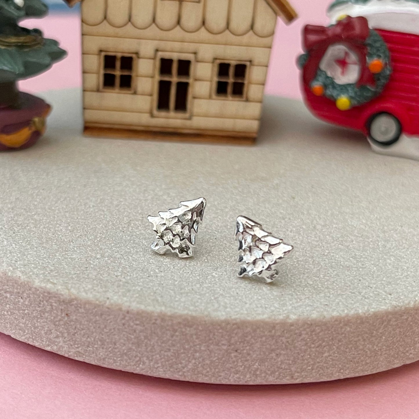 Sterling Silver Small Christmas Tree Earrings