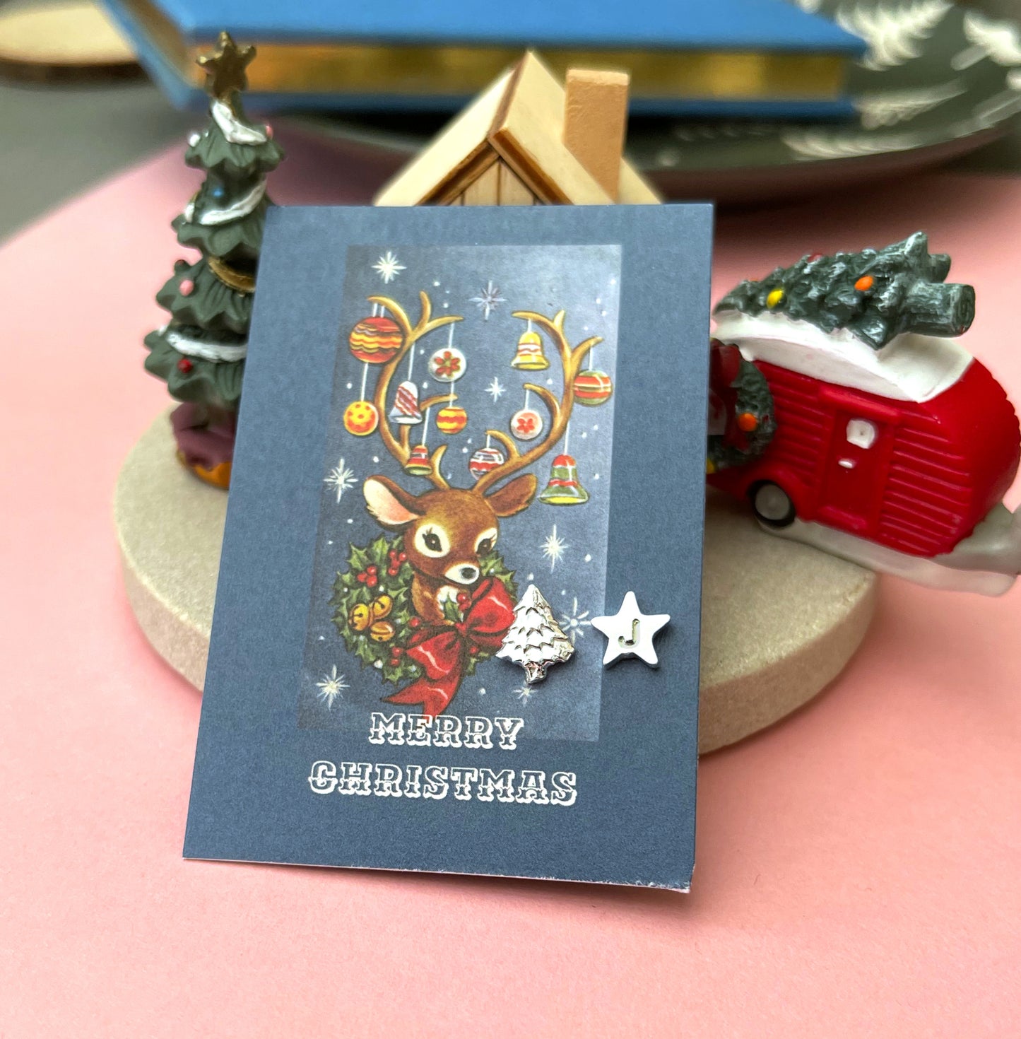 Personalised Sterling Silver Mismatched Christmas Tree Initial Star Earrings, Xmas gift card