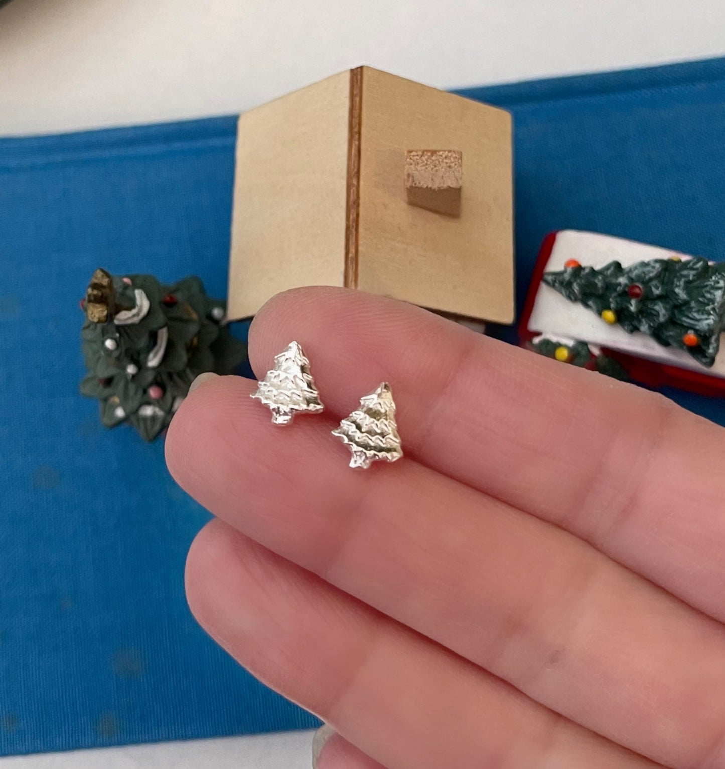 Sterling Silver Small Christmas Tree Earrings