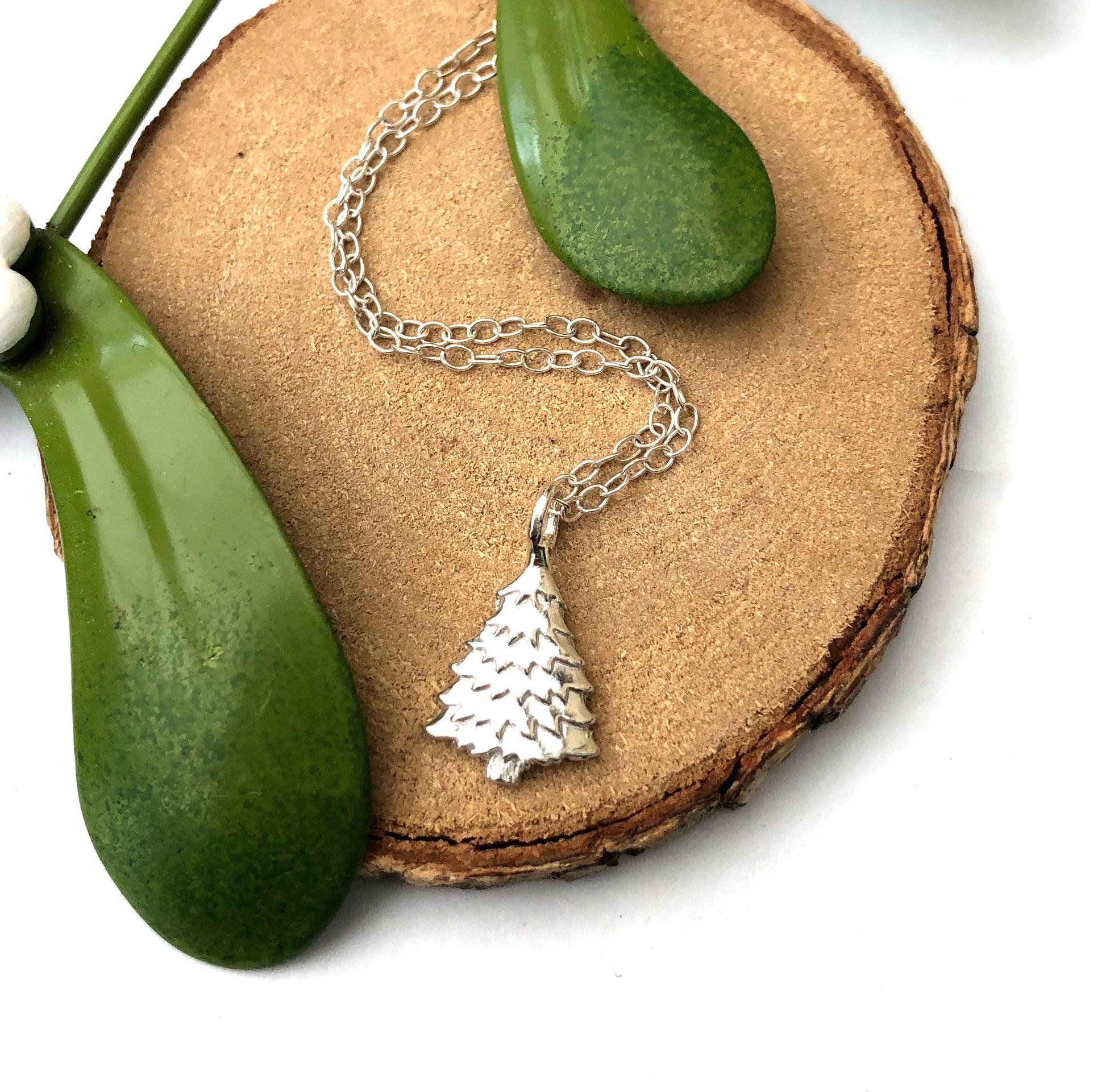 sterling silver Christmas tree necklace