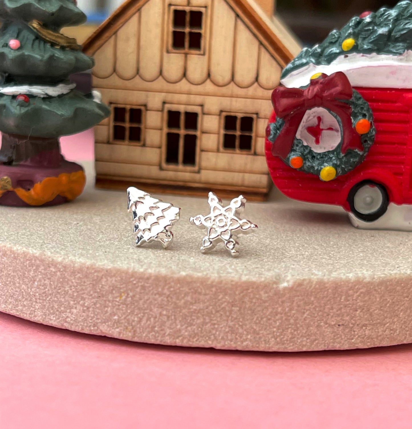 Personalised Sterling Silver Mismatched Christmas Tree And Initial Star Earrings