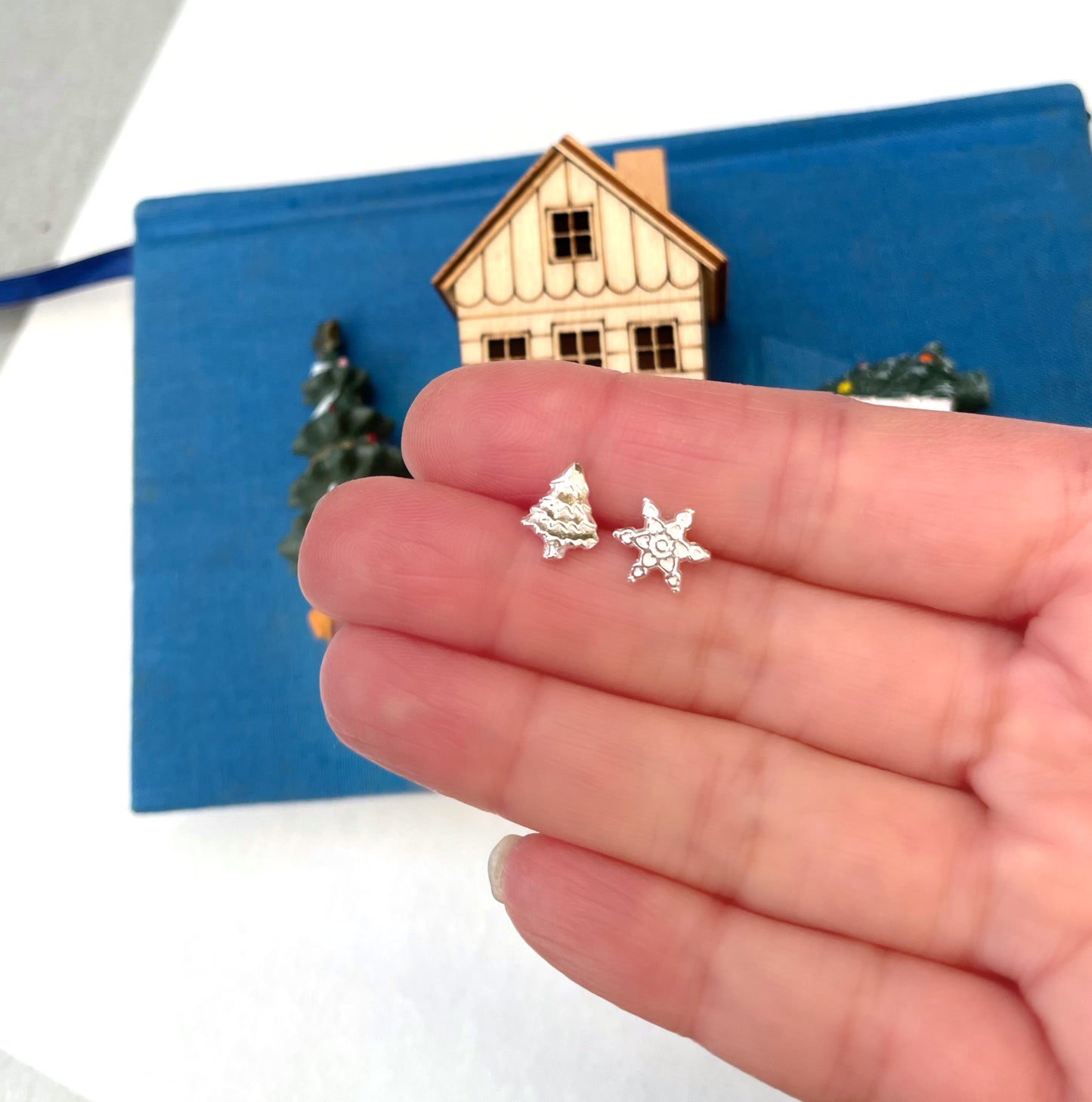 Personalised Sterling Silver Mismatched Christmas Tree And Initial Star Earrings