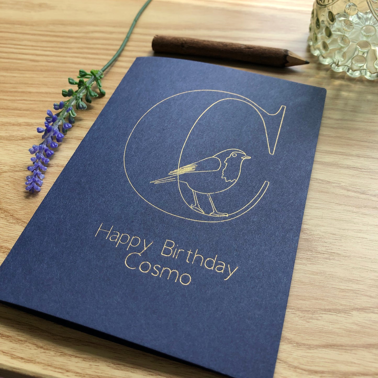 Personalised Robin Bird Gold Foil Birthday Card