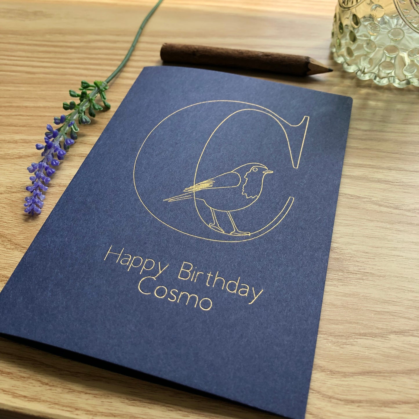 Personalised Robin Bird Gold Foil Birthday Card