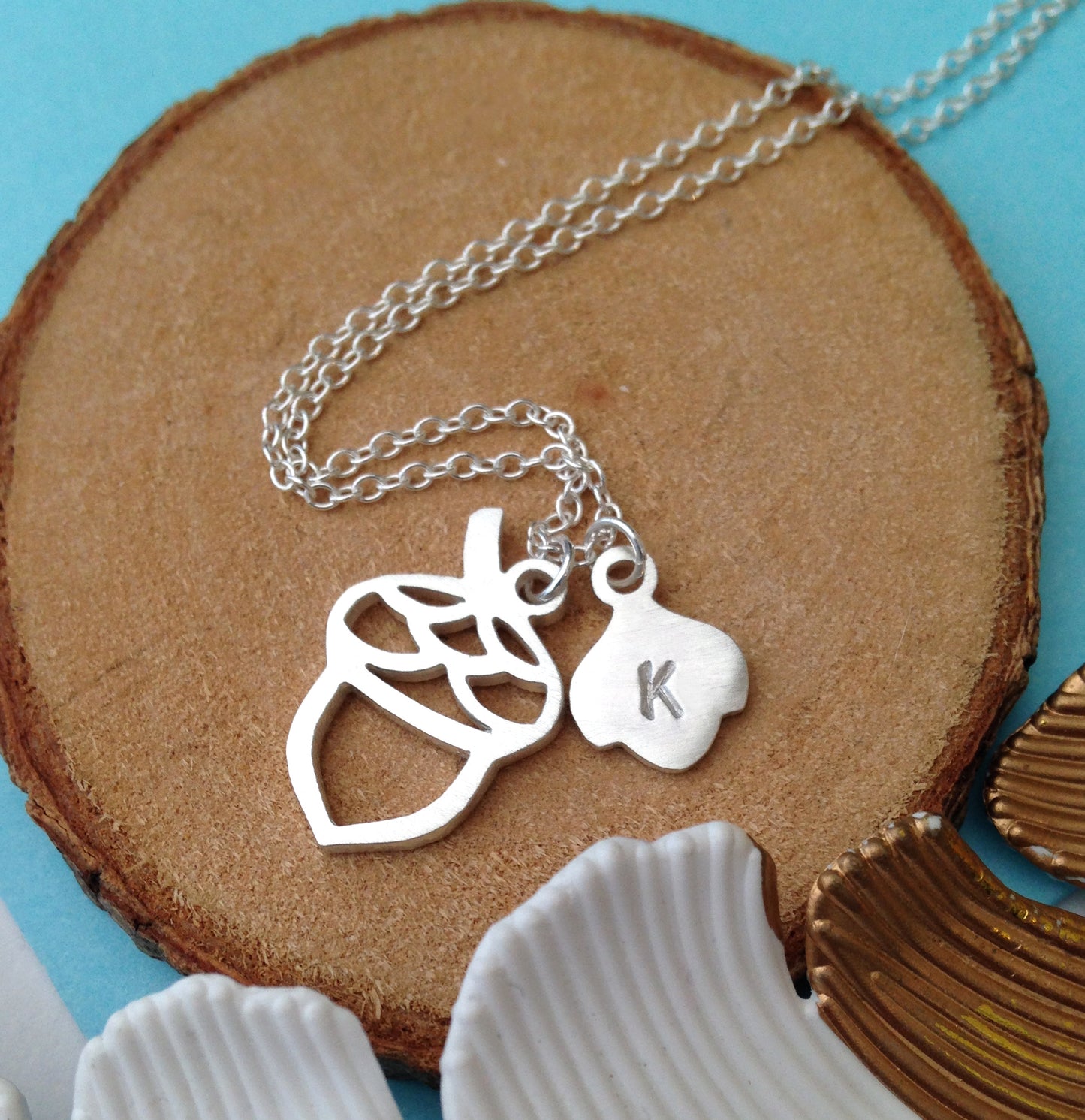 Sterling Silver Personalised Initial Acorn Neckalce