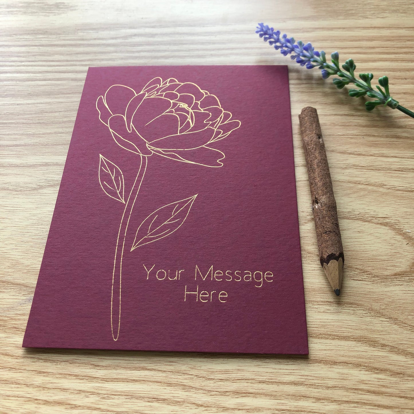 Personalised Peony Flower Gold Foil any message Card