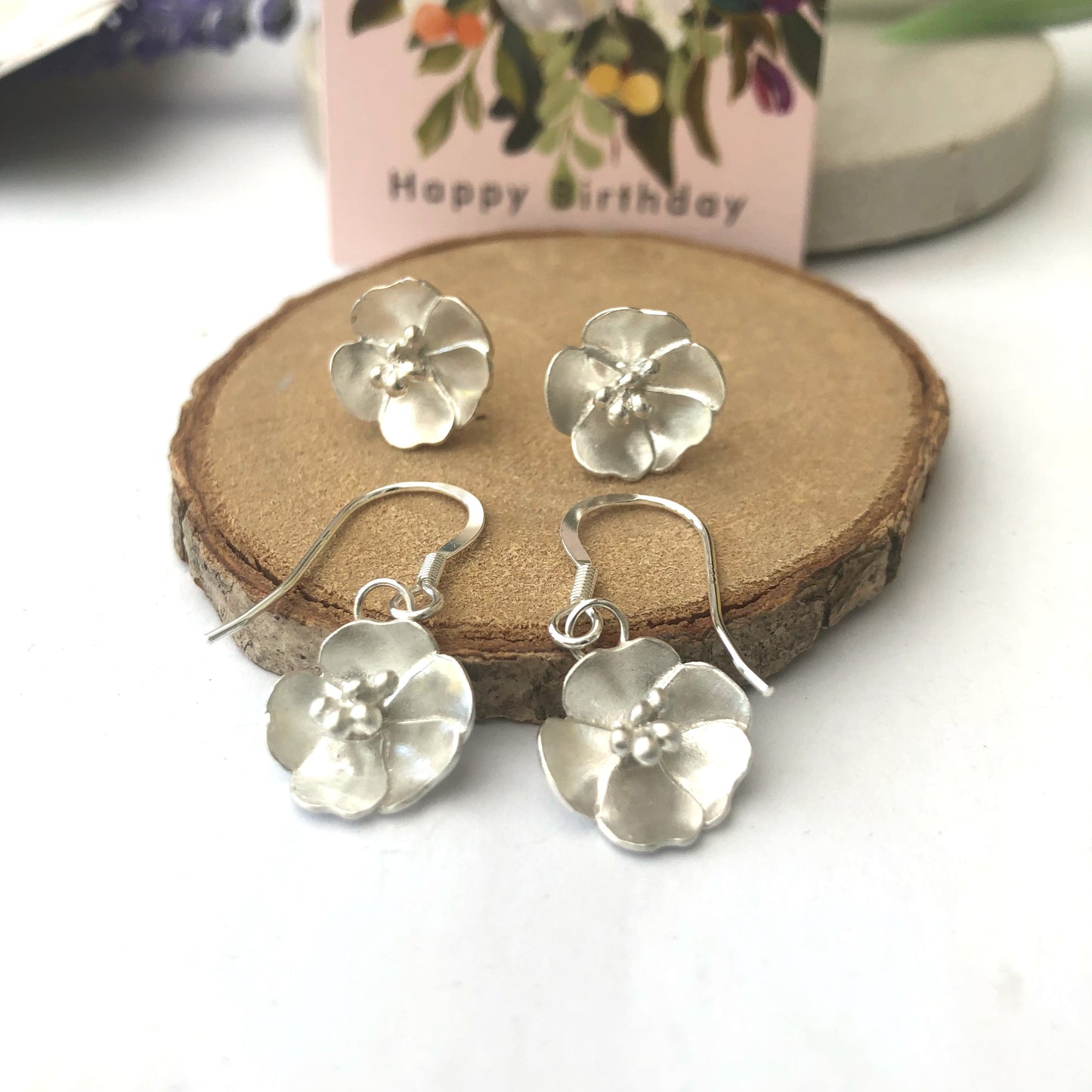 Dainty Mother's Day Sterling Silver Buttercup Flower Earrings