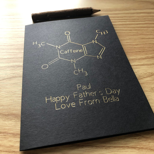 personalised coffee molecule fathers day gold foil card 