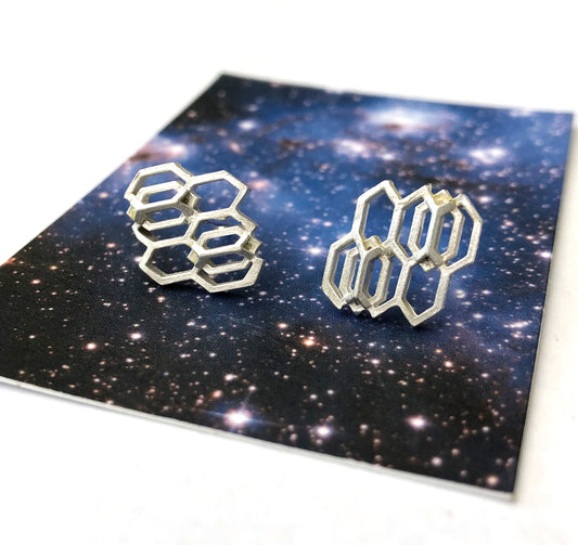 Sterling Silver Geometric Honeycomb Earrings