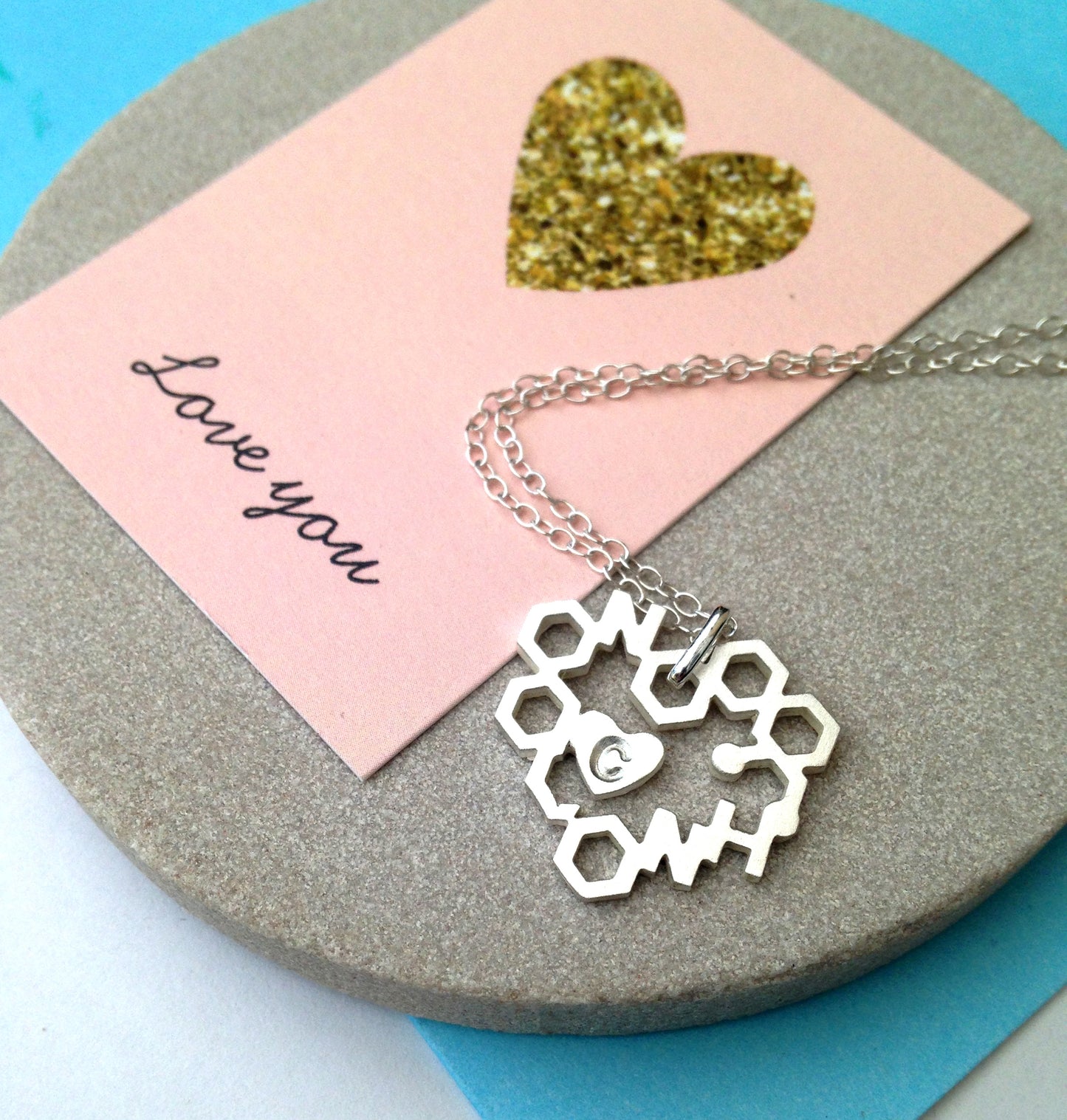 sterling silver love chemistry initial heart necklace 