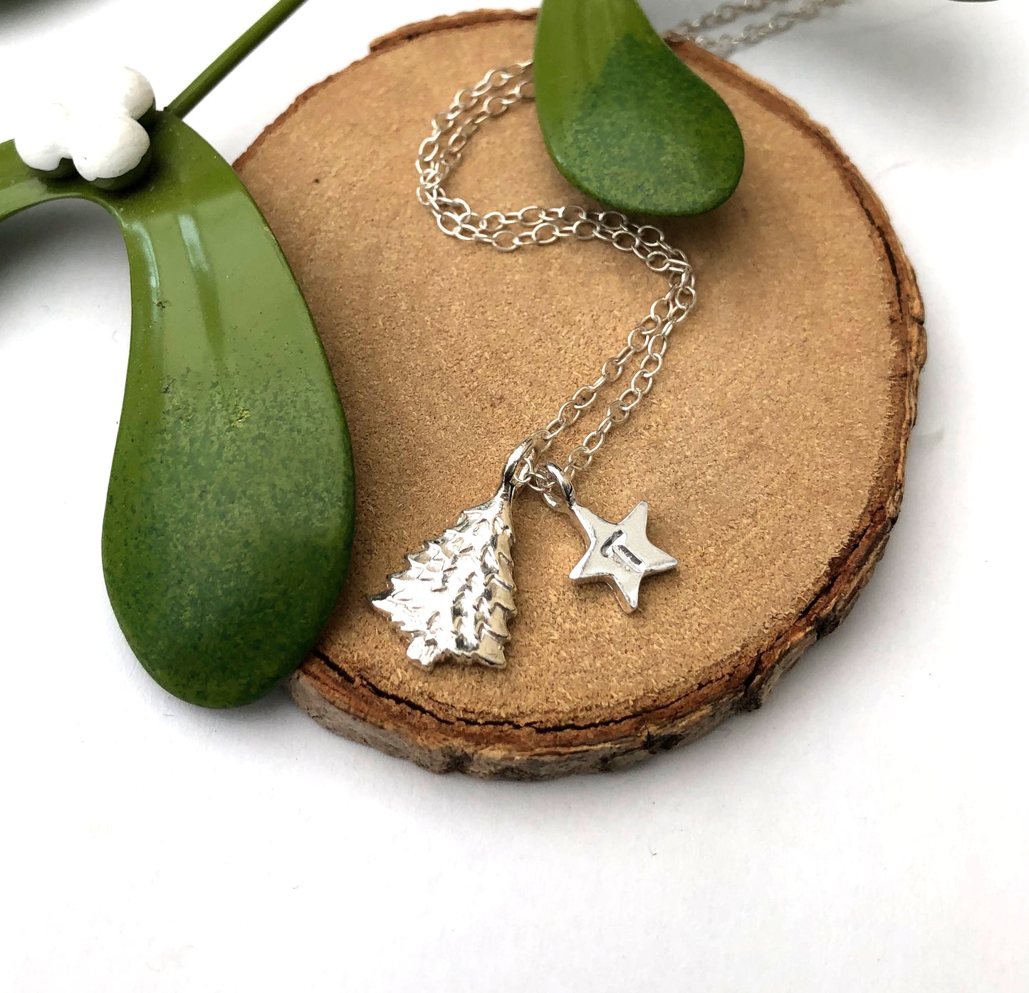 Personalised Sterling Silver Christmas Tree Initial Star Necklace