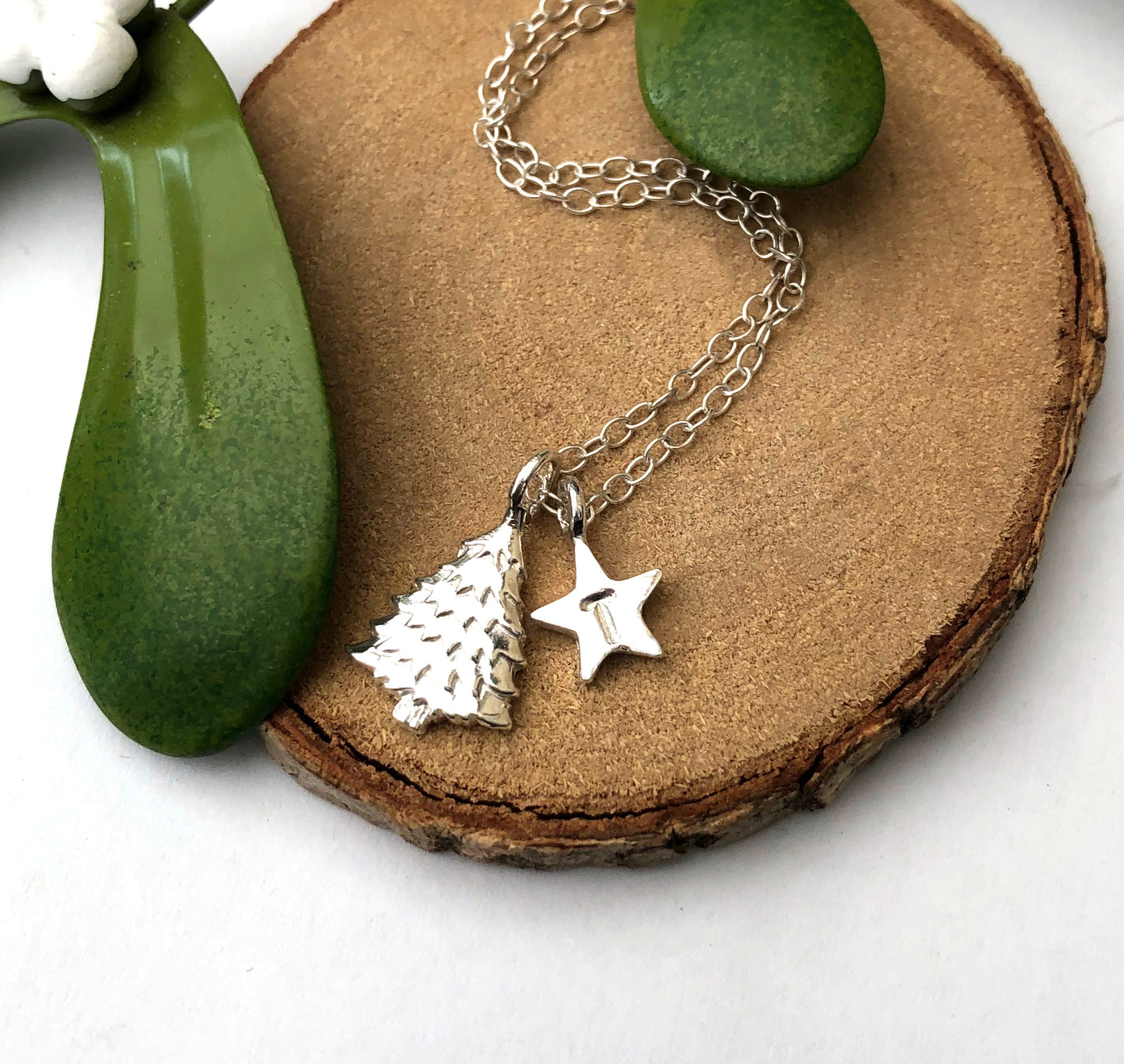 Personalised Sterling Silver Christmas Tree Initial Star Necklace