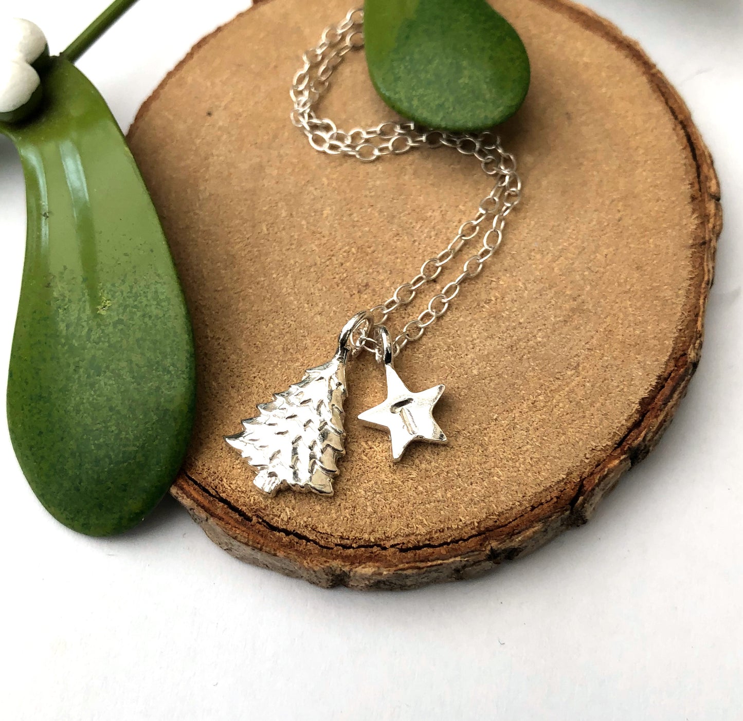 Personalised Sterling Silver Christmas Tree Initial Star Necklace