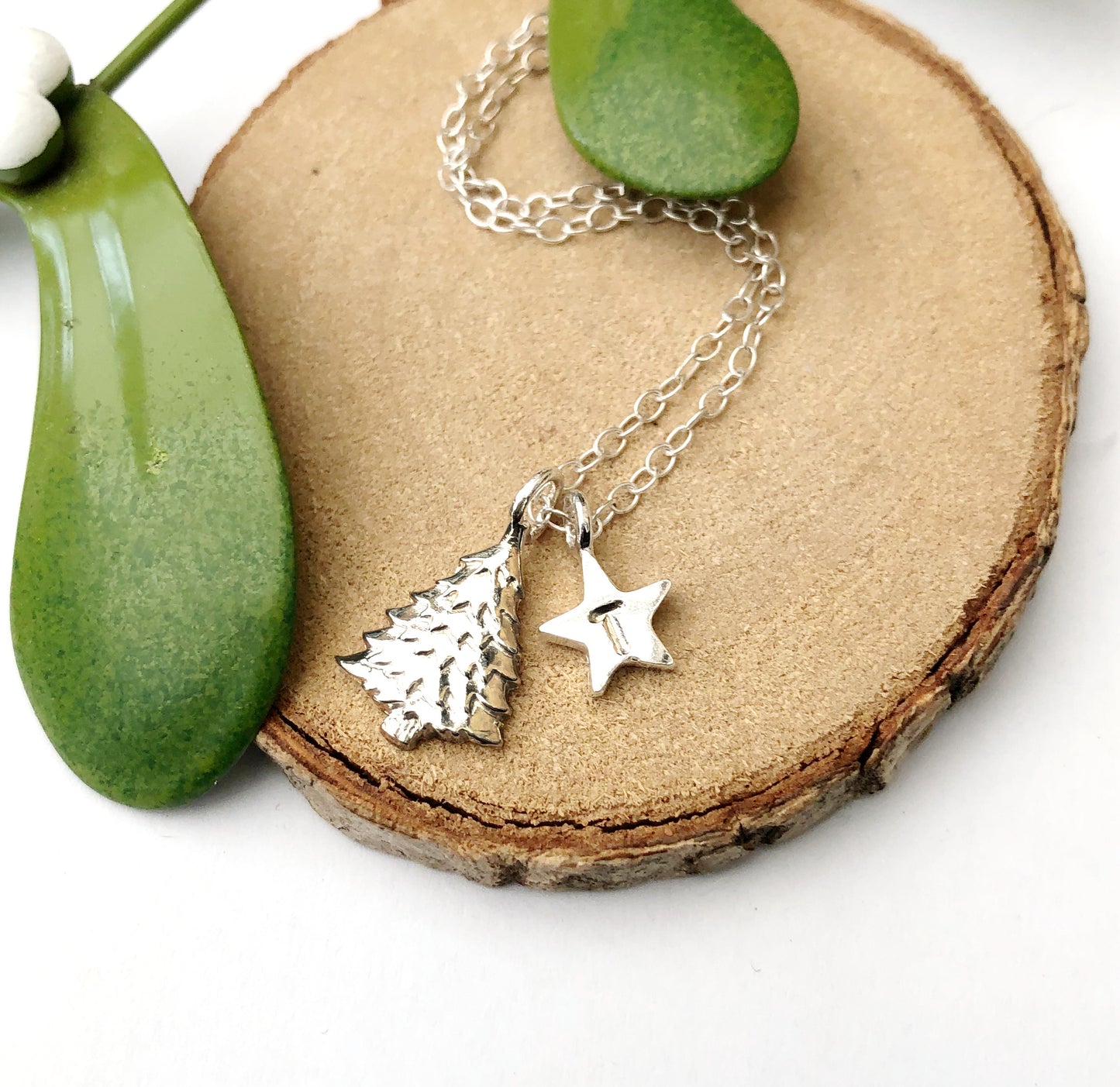 Personalised Sterling Silver Christmas Tree Initial Star Necklace