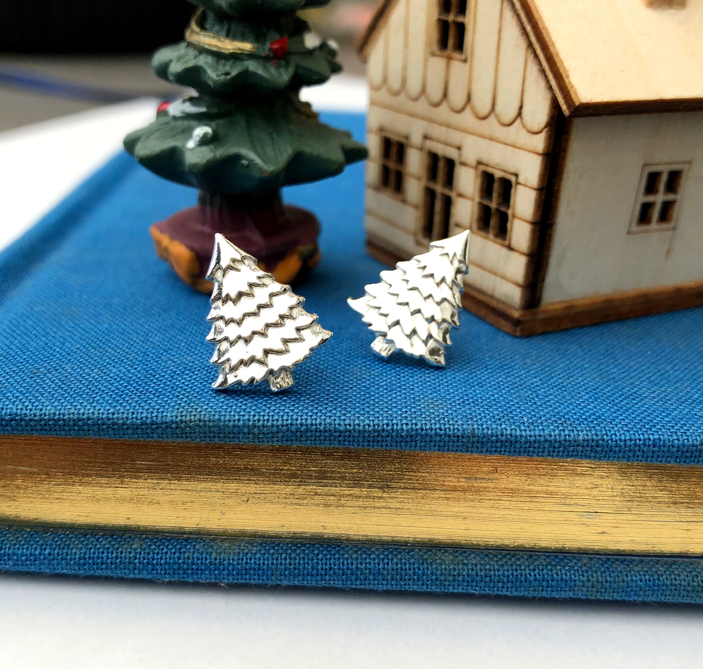 Sterling Silver Christmas Tree Stud Earrings