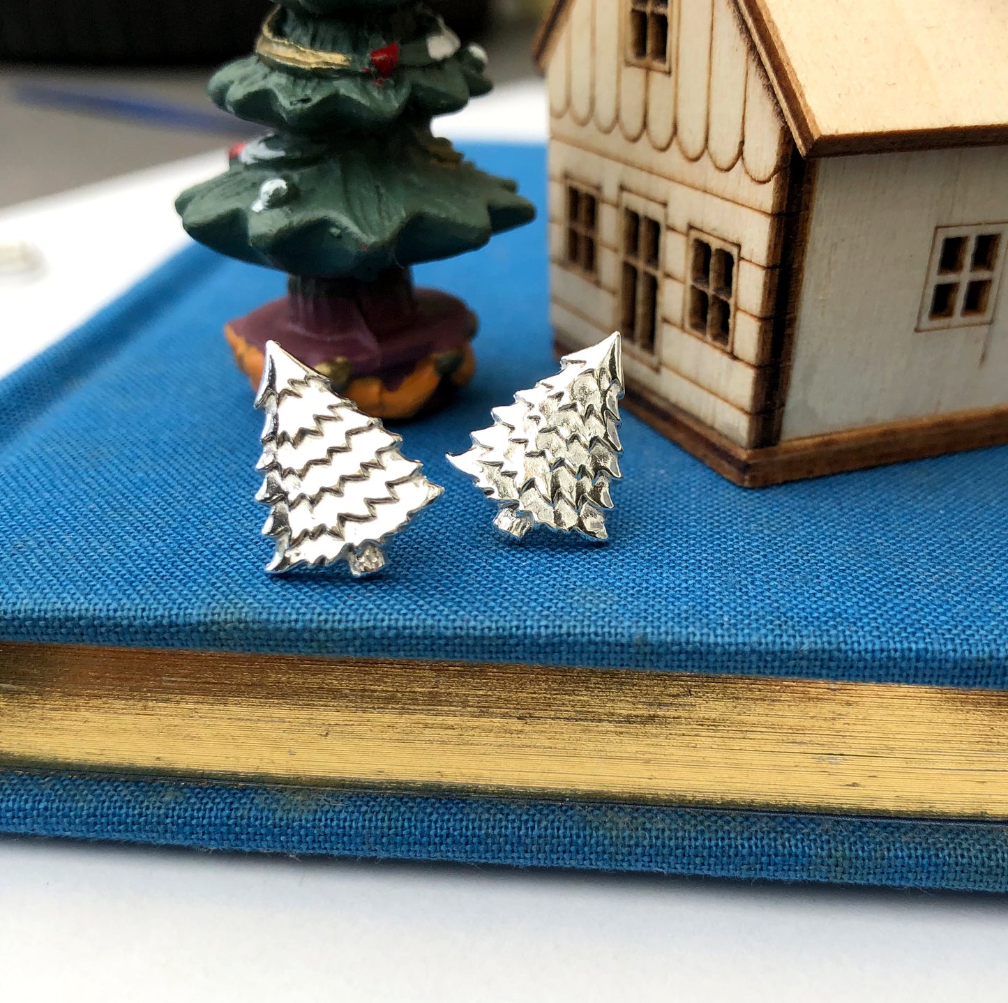 Sterling Silver Christmas Tree Stud Earrings