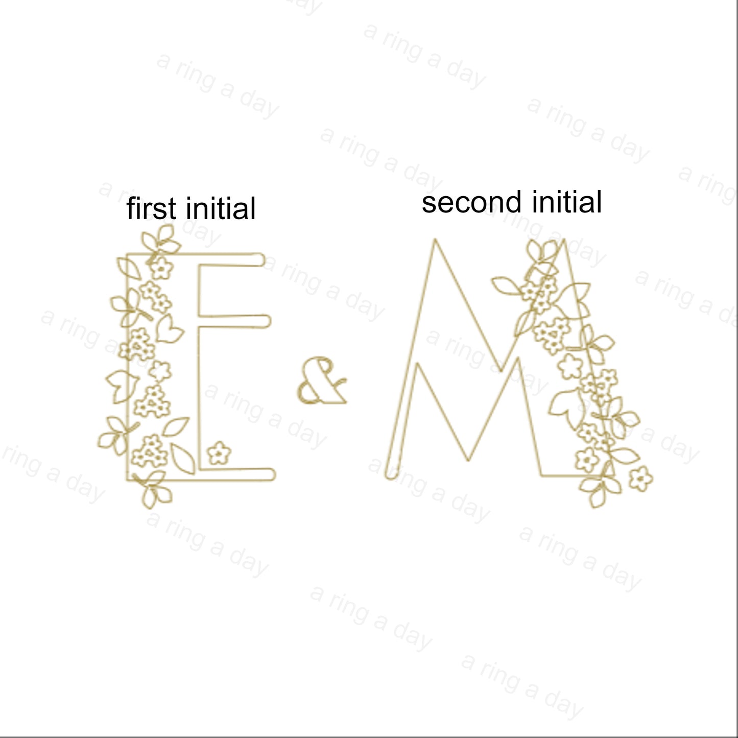 Personalised Wedding Couple Initial Flower Gold Foil Card
