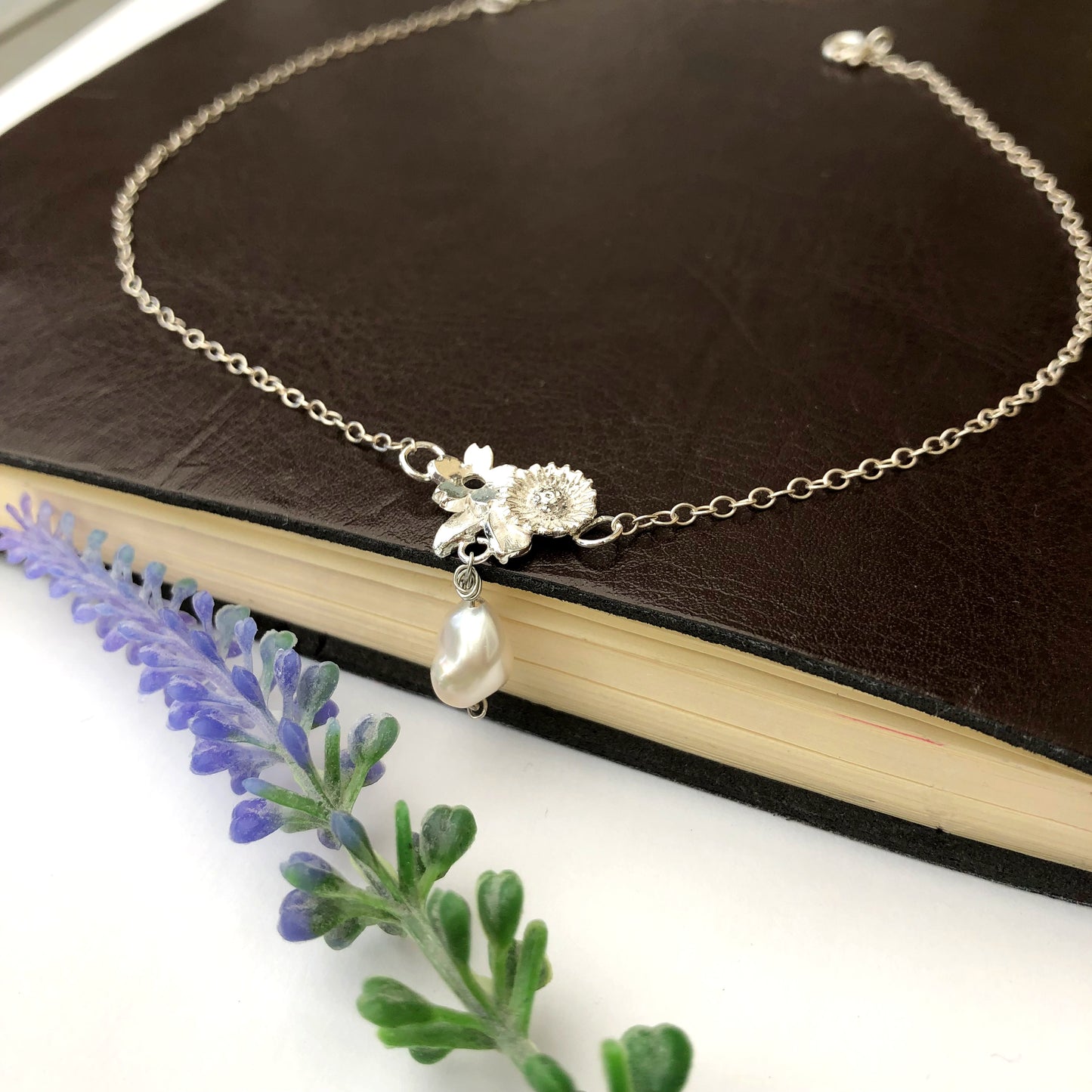 Sterling Silver Flower And Baroque Pearl Necklace