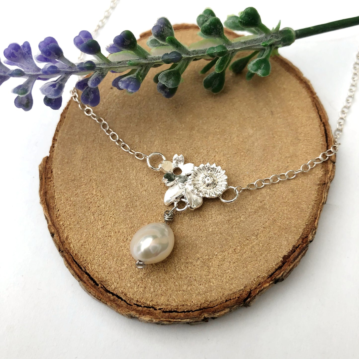 Sterling Silver Flower And Baroque Pearl Necklace