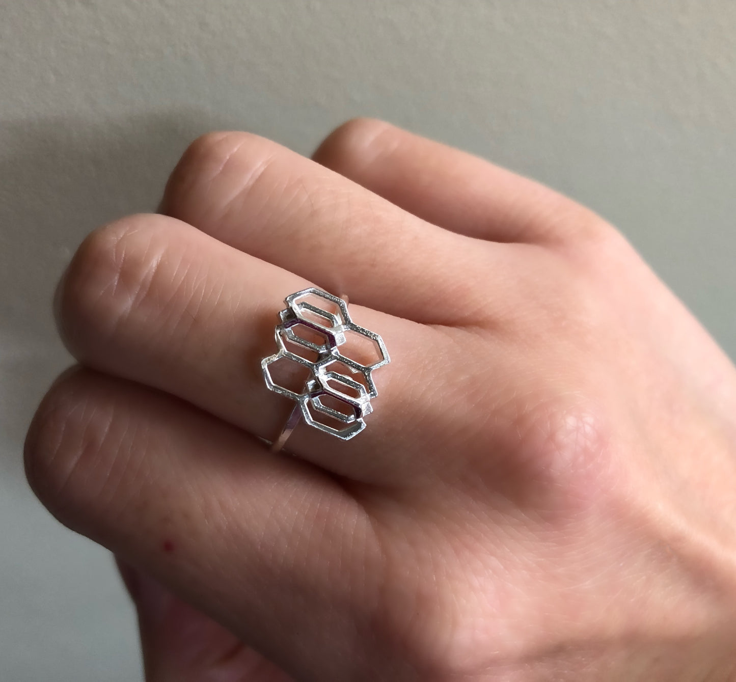 Sterling Silver Geometric Honeycomb Ring