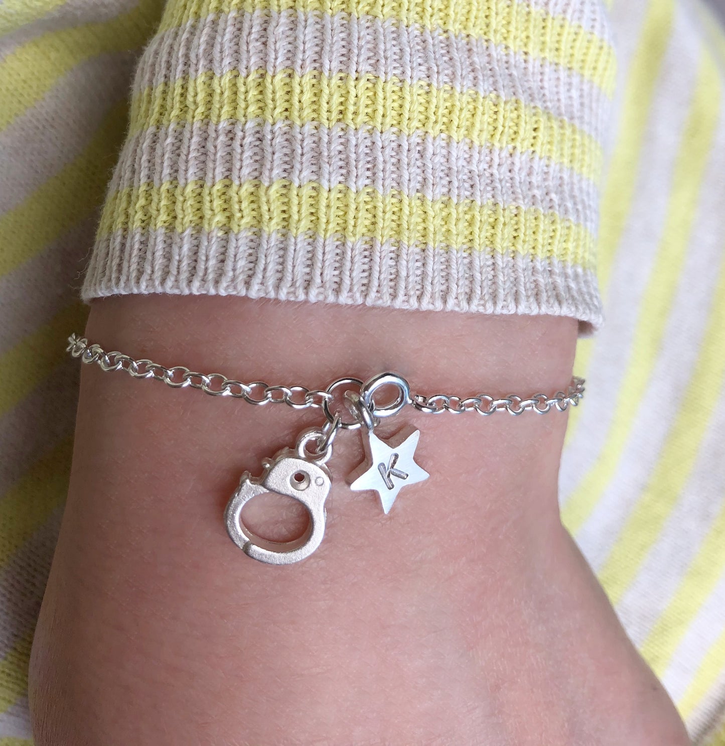 Sterling Silver Handcuff And Initial Star Bracelet, Personalised Friendship Jewellery