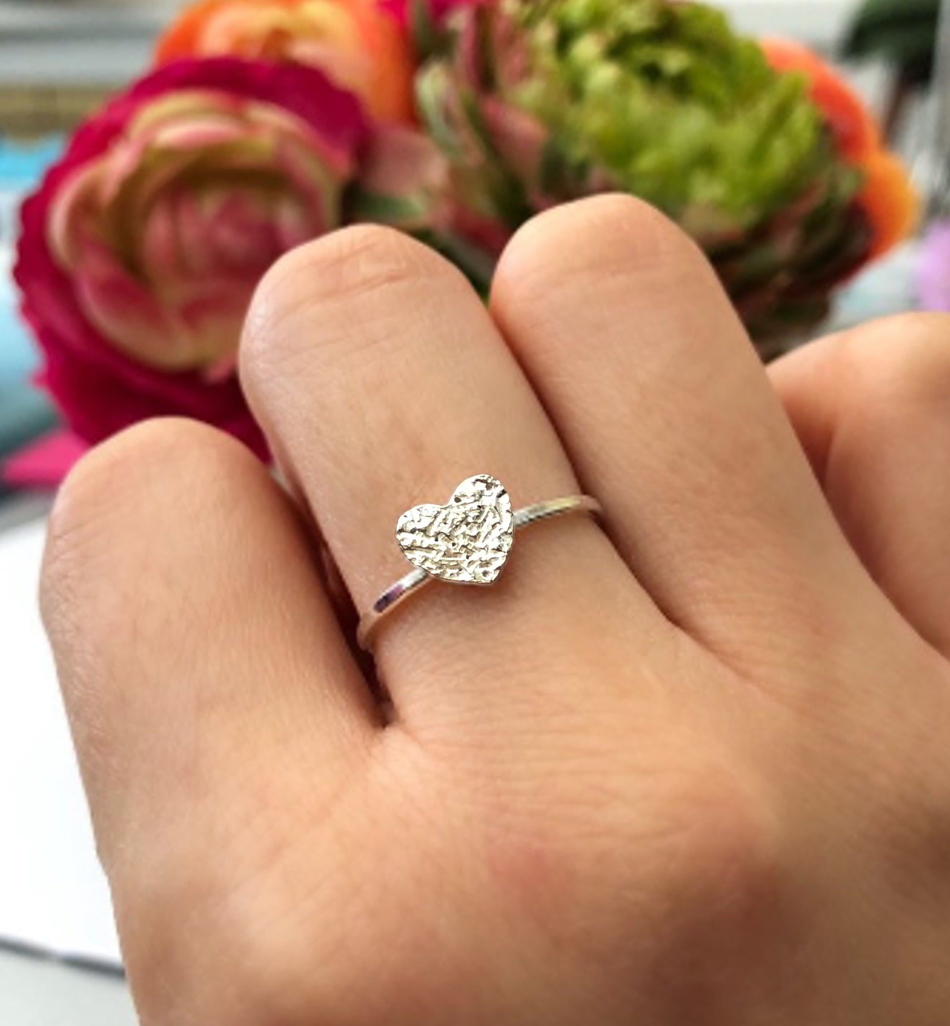 sterling silver textured heart ring