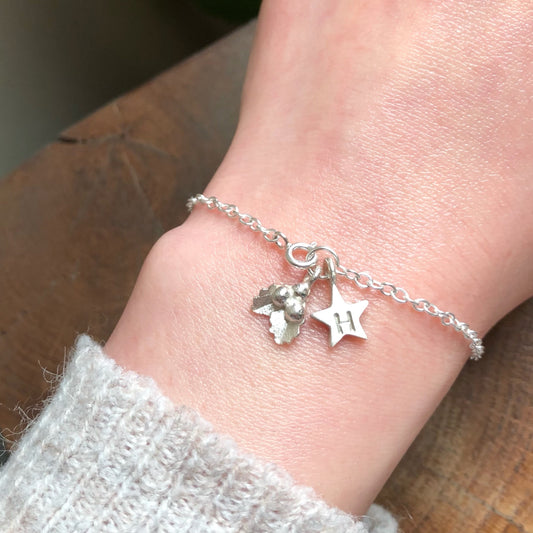 Holly Bracelet With Initial Star, Sterling Silver Personalised Bracelet