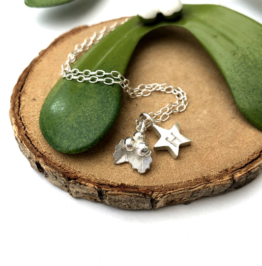 Personalised Sterling Silver Mini Holly Necklace With Initial Star Charm