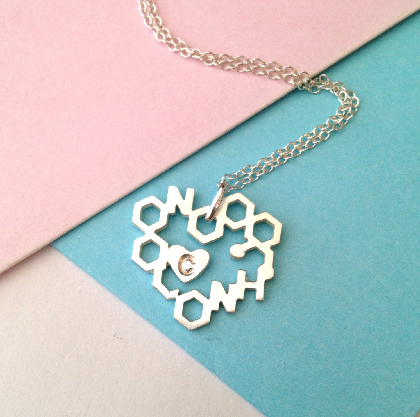 Sterling Silver Love Chemistry Necklace With Double Initial Heart