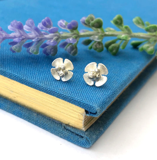 sterling silver mini blossom flower stud earrings