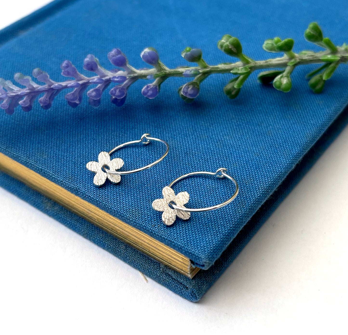 Sterling Silver Mini Textured Flower Hoop Earrings